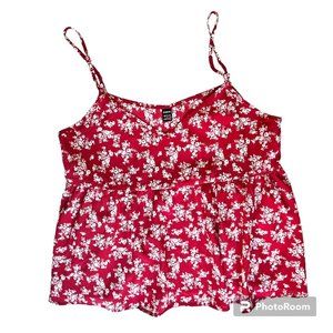 Shein Red and White Floral Sweetheart Neckline Babydoll Spaghetti Strap Tank Med